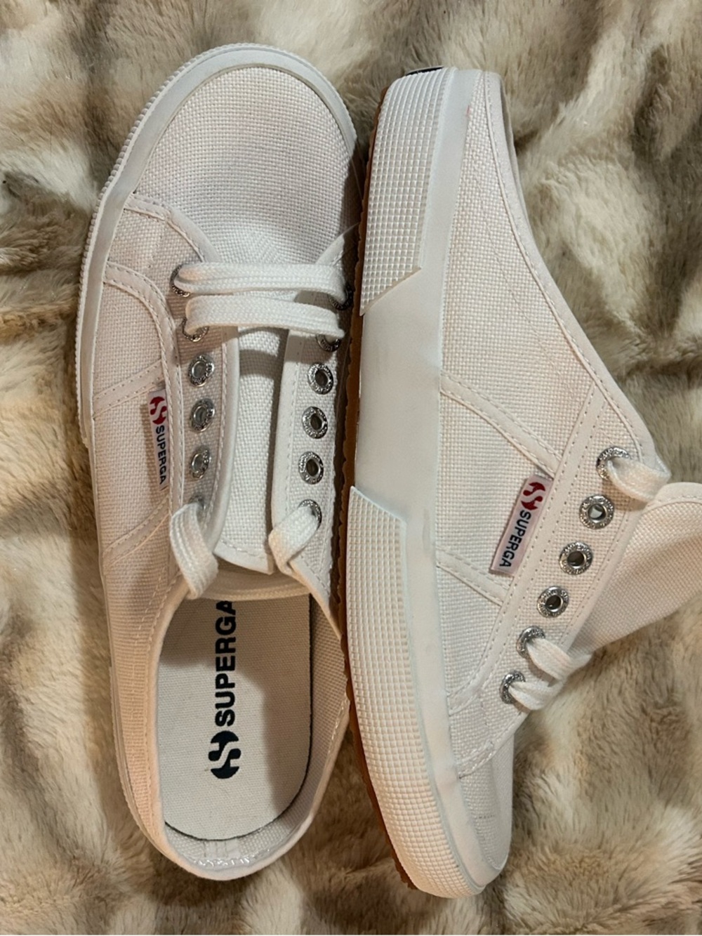 Superga White Canvas Low-Top Mules never worn